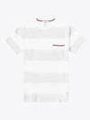 Men's Rugby Striped Pick Pocket Short Sleeve T-Shirt Pale Grey White - THOM BROWNE - BALAAN 2