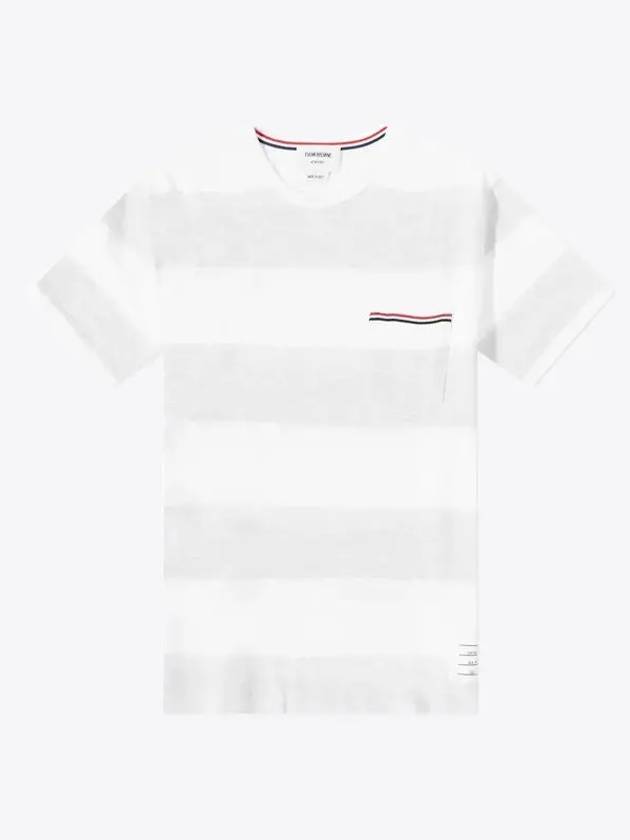 Men's Rugby Striped Pick Pocket Short Sleeve T-Shirt Pale Grey White - THOM BROWNE - BALAAN 2