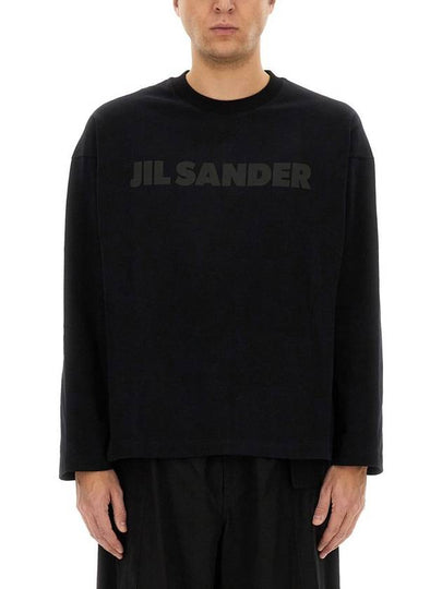 Logo Print Cotton Long Sleeve T-Shirt Black - JIL SANDER - BALAAN 2