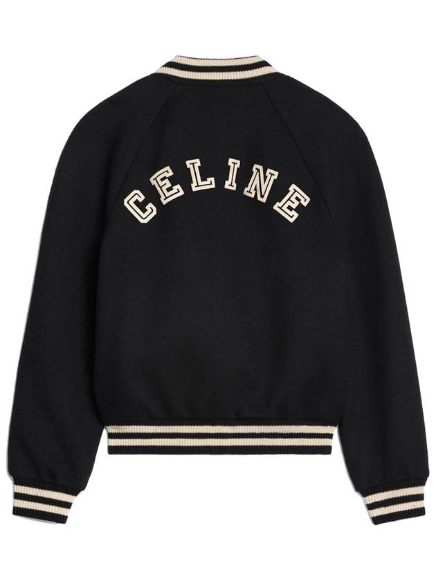 Teddy Embroidered Logo Textured Wool Bomber Jacket Black - CELINE - BALAAN 3