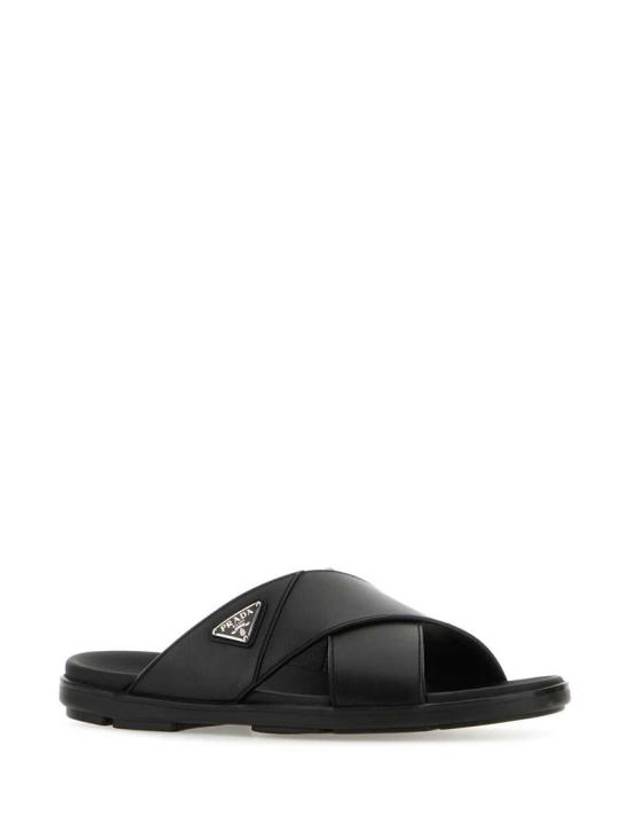 Crisscross Leather Slide Slippers Black - PRADA - BALAAN 3