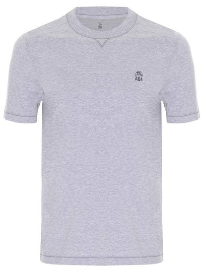 Embroidered Logo Cotton Short Sleeve T-Shirt Grey - BRUNELLO CUCINELLI - BALAAN 2