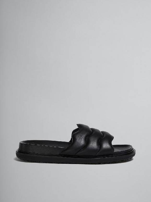 Padded Wave Leather Slide Slippers Black - MARNI - BALAAN 2