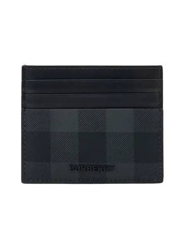 Logo Checked Leather Card Wallet Charcoal - BURBERRY - BALAAN 2