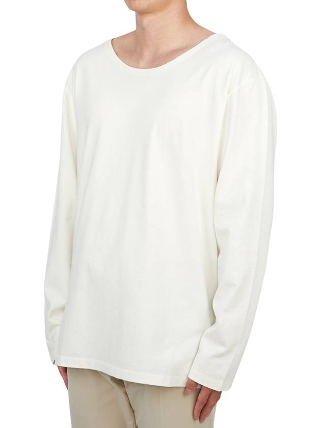 Wide Neck Cotton Long Sleeve T-Shirt Ivory - LEMAIRE - BALAAN 3