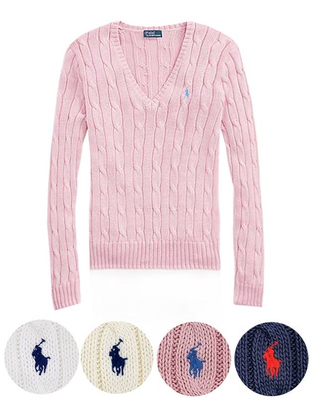 Polo Cable Knit Cotton Women's VNeck Sweater - POLO RALPH LAUREN - BALAAN 1