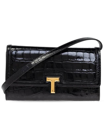 Tom Ford Leather Wallet With Strap, Women's, Black - TOM FORD - BALAAN 1