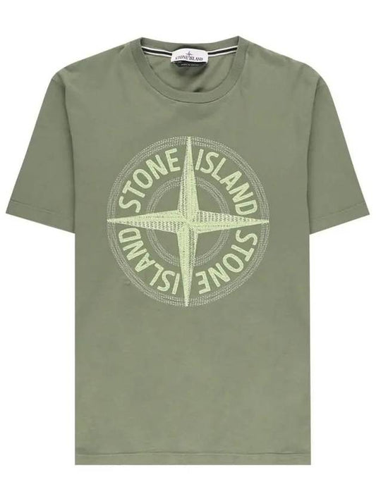 Stitches Three Embroidery Short Sleeve T-Shirt Green - STONE ISLAND - BALAAN 2