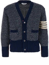 Mohair Tweed 4-Bar Classic V-neck Cardigan Navy - THOM BROWNE - BALAAN 3