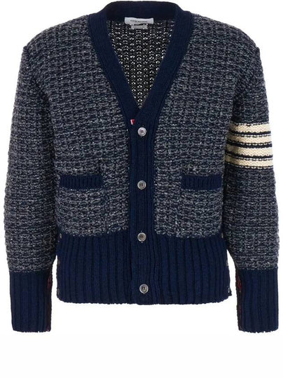 Mohair Tweed 4-Bar Classic V-neck Cardigan Navy - THOM BROWNE - BALAAN 2