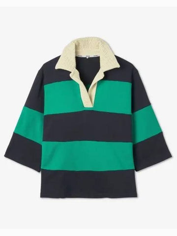 Big Collar Striped T Shirt Fun Green Dark Blue CRTWXJER0127138 - SUNNEI - BALAAN 1