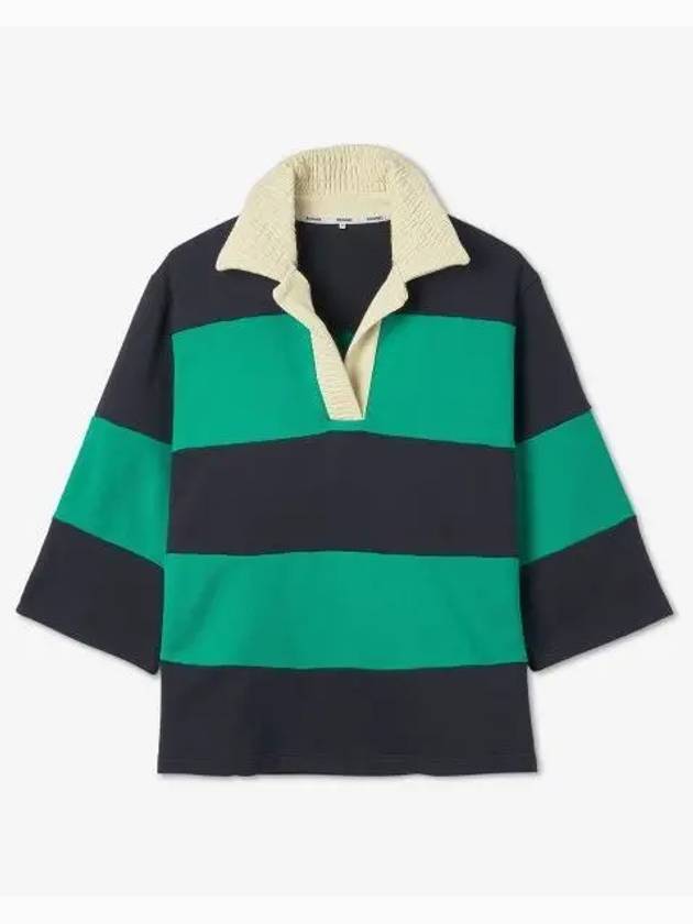 Big Collar Striped T Shirt Fun Green Dark Blue CRTWXJER0127138 - SUNNEI - BALAAN 1