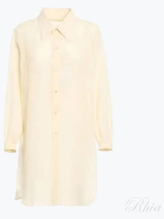 Maison Margiela M Embroidered White Cotton Linen Long Shirt S29DL0193 S53868102 - MAISON MARGIELA - BALAAN 1