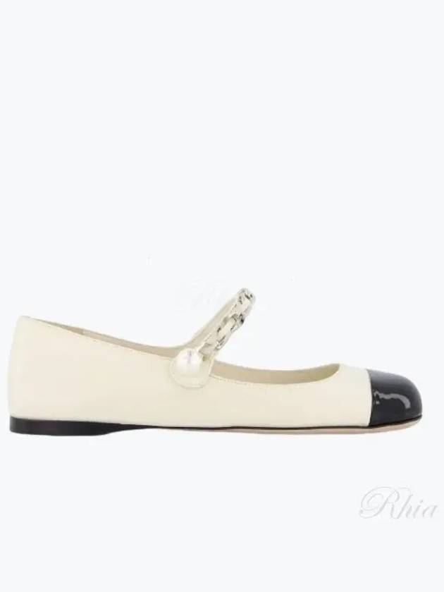 Metal Chain Pearl Leather Ballerinas Ivory Black - MIU MIU - BALAAN 2