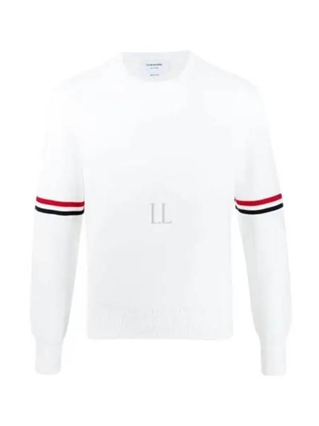 Men's Milan Stitch Armband Crew Neck Knit Top White - THOM BROWNE - BALAAN 2