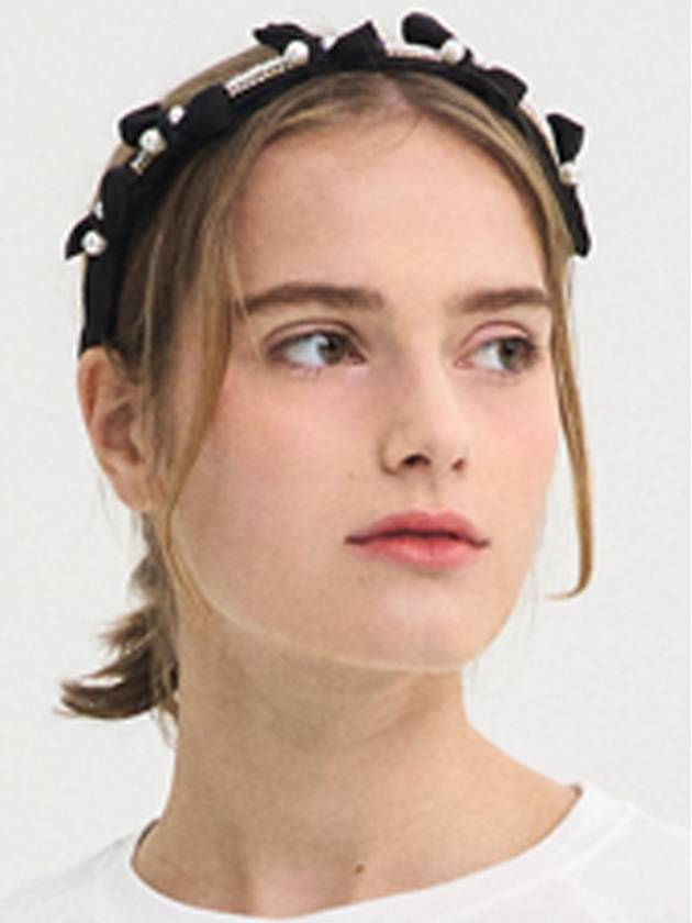 Pearl Point Gem Ribbon Hairband Black - SORRY TOO MUCH LOVE - BALAAN 5