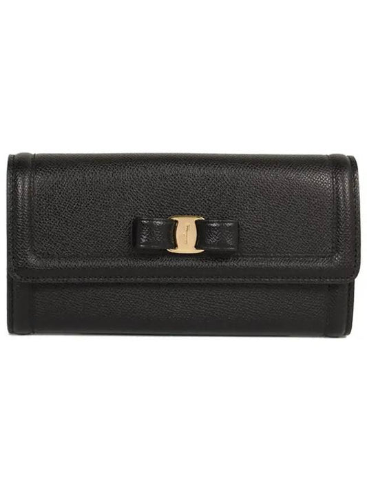 Salvatore bow leather long wallet black gold - SALVATORE FERRAGAMO - BALAAN.