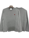 Chain Stitch Heart Logo Long Sleeve T-Shirt Heather Grey - AMI - BALAAN 2