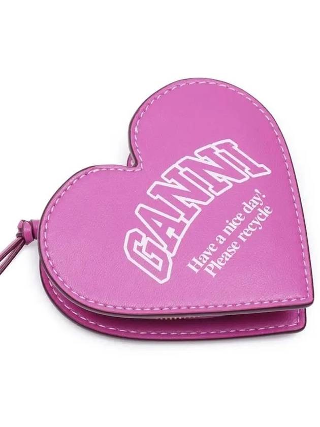 Funny Logo Heart Zipper Keyring Coin Purse Pink - GANNI - BALAAN 4