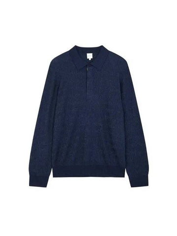 Zigzag pattern polo sweater navy - PAUL SMITH - BALAAN 1