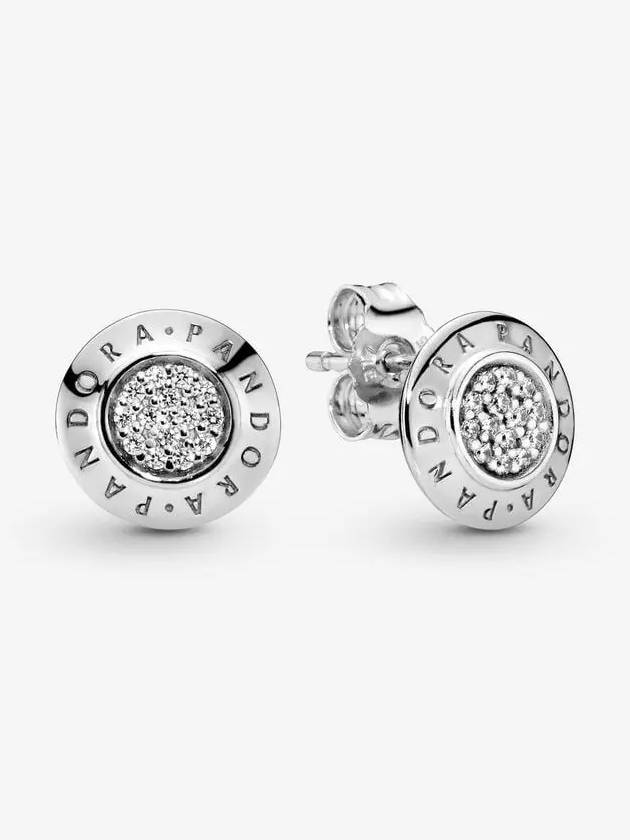 Logo Sparkling Stud Earrings Silver - PANDORA - BALAAN 2