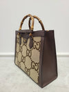 Used luxury goods Lewis It Brown jumbo GG canvas Diana bamboo top handle tote shoulder bag - GUCCI - BALAAN 2