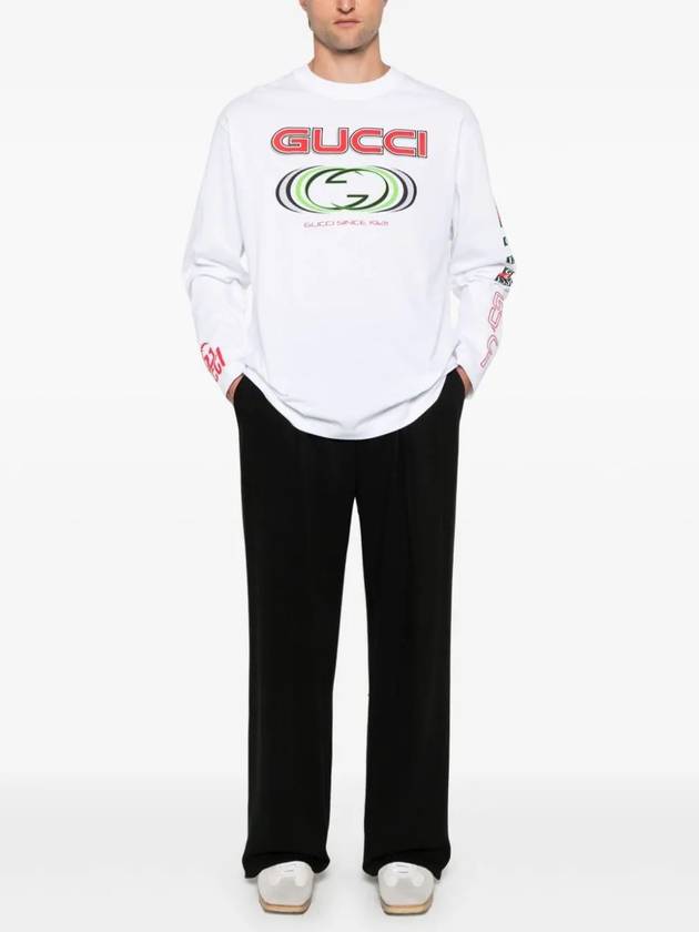 Printed Cotton Jersey Long Sleeve T Shirt White - GUCCI - BALAAN 3