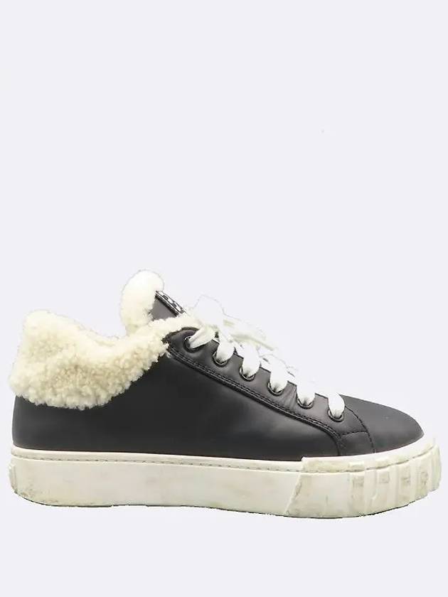 5T380D Black Leather Shearling Women s Sneakers - MIU MIU - BALAAN 3