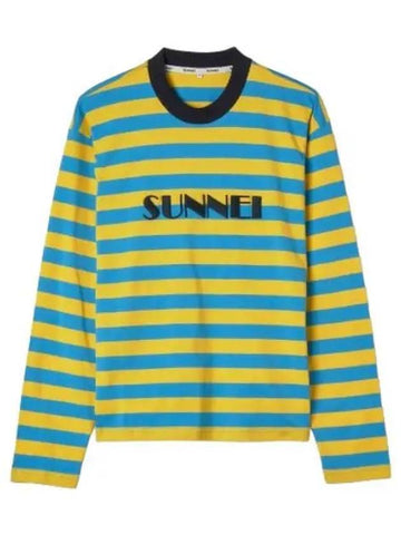 Classic Long Sleeve Big Logo Embroidered T Shirt Yellow Blue Tee - SUNNEI - BALAAN 1