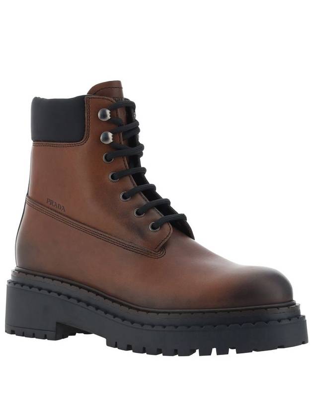 Logo Debossed Leather Walker Boots Ebony - PRADA - BALAAN 2