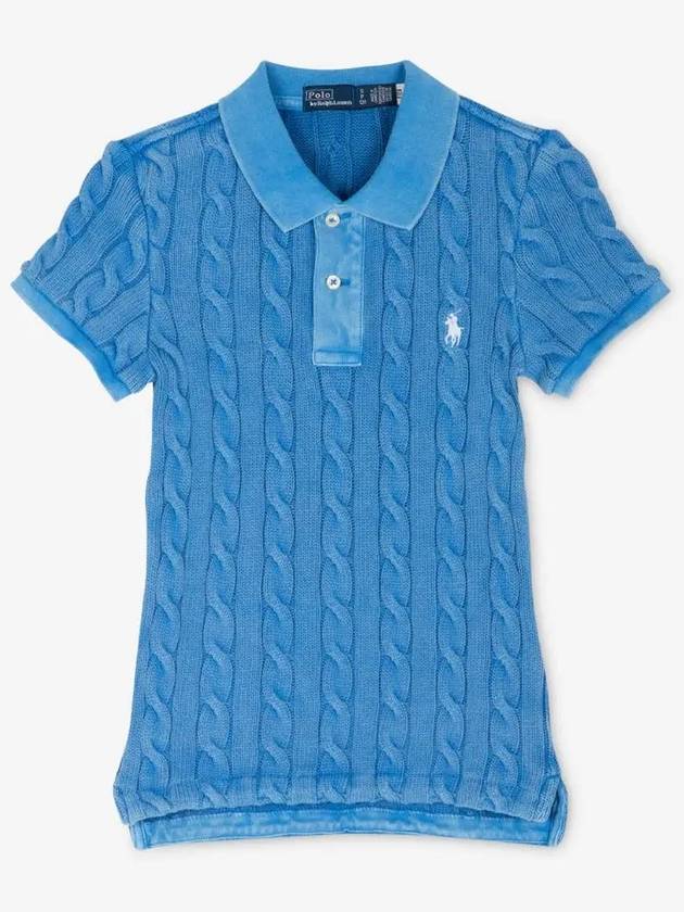 Embroidered Logo Slim Fit Knit Polo Shirt Blue - POLO RALPH LAUREN - BALAAN 3