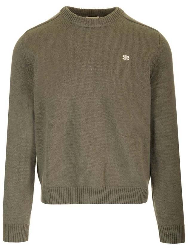 Men's Triomphe Crew Neck Cashmere Wool Knit Top Khaki - CELINE - BALAAN 1