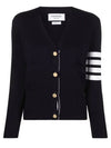 Milano Stitch 4 Bar Classic V Neck Fine Merino Wool Cardigan Navy - THOM BROWNE - BALAAN 2