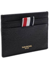 Stripe Note Compartment Pebble Grain Leather Card Wallet Black - THOM BROWNE - BALAAN 4