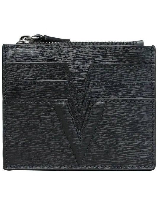 V Leather Card Wallet Black - VERSACE - BALAAN.