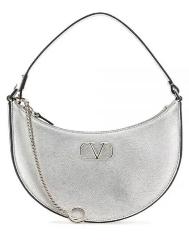 V Logo Chain Leather Shoulder Bag Silver - VALENTINO - BALAAN 2