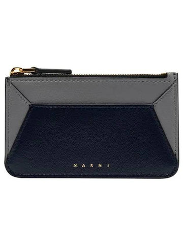 Color Block Zipper Card Wallet Navy - MARNI - BALAAN 1