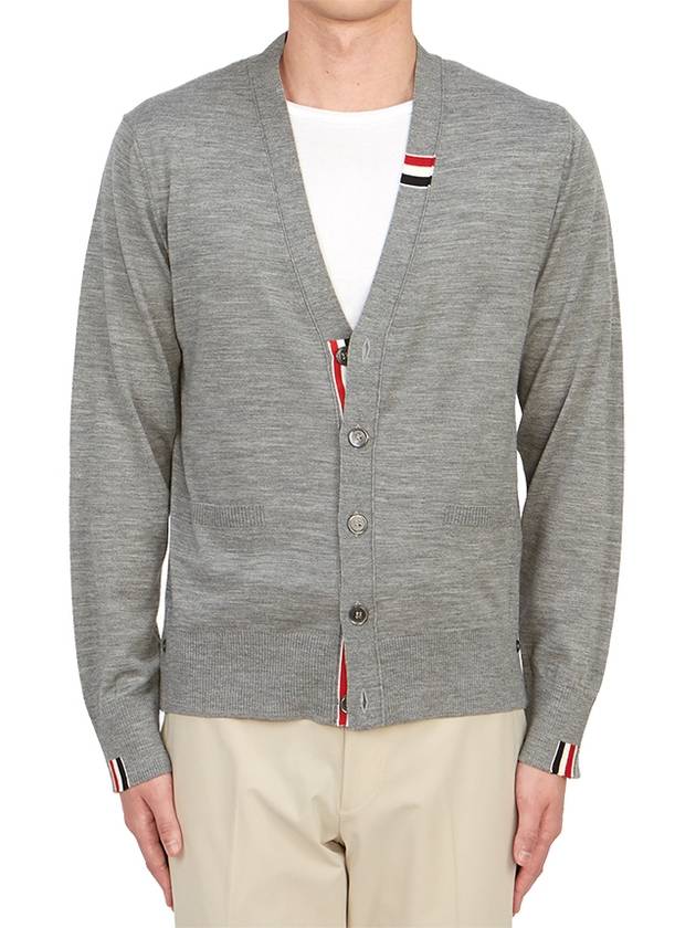 Men's Jersey Stitch V-Neck Cardigan Light Grey - THOM BROWNE - BALAAN 2