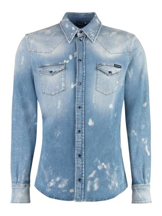 Distressed Denim Long Sleeve Shirt Blue - DOLCE&GABBANA - BALAAN 1