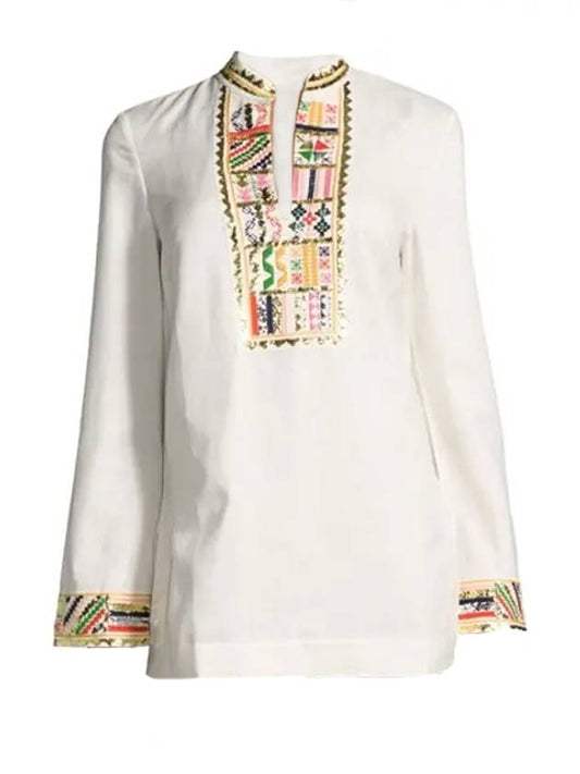 Women's Linen Long Sleeve Blouse Ivory - TORY BURCH - BALAAN.
