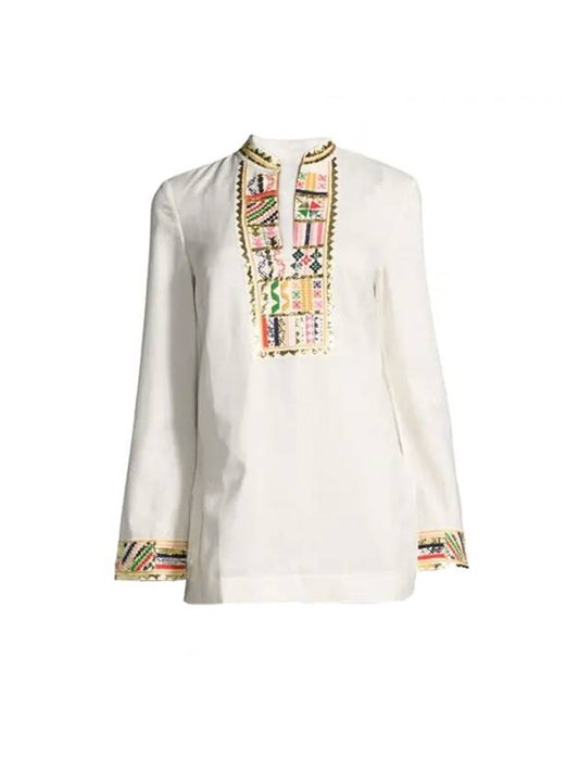 Women's Linen Long Sleeve Blouse Ivory - TORY BURCH - BALAAN 1