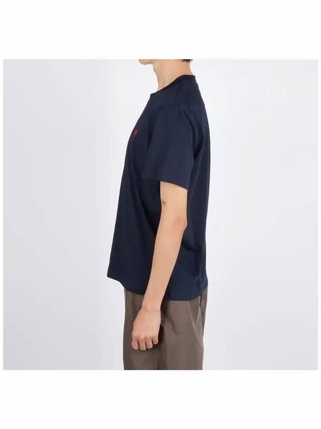 Heart Cotton Short Sleeve T-Shirt Night Blue - AMI - BALAAN 4