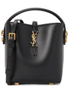 Le 37 Signature YSL Logo Shiny Leather Mini Bucket Bag Black - SAINT LAURENT - BALAAN 2