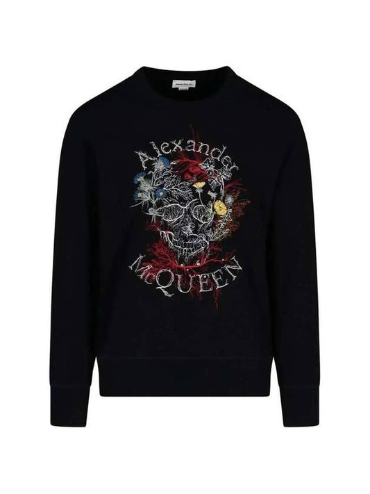 Glowing Botanical Skull Embossed Logo Sweatshirt Black - ALEXANDER MCQUEEN - BALAAN 1