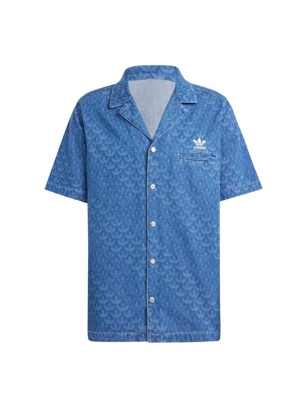 Trefoil Monogram Denim Short Sleeve Shirt Blue - ADIDAS - BALAAN 1