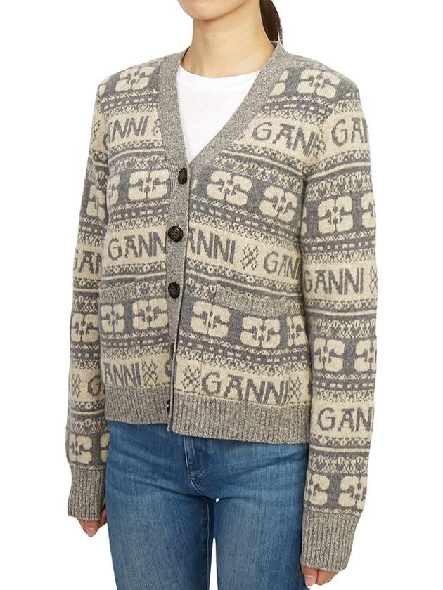 Women's Logo Wool Mix Cardigan Grey - GANNI - BALAAN 3