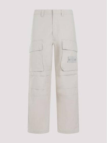 Loose Fit Cargo Cotton Canvas Straight Pants Beige - STONE ISLAND - BALAAN 1