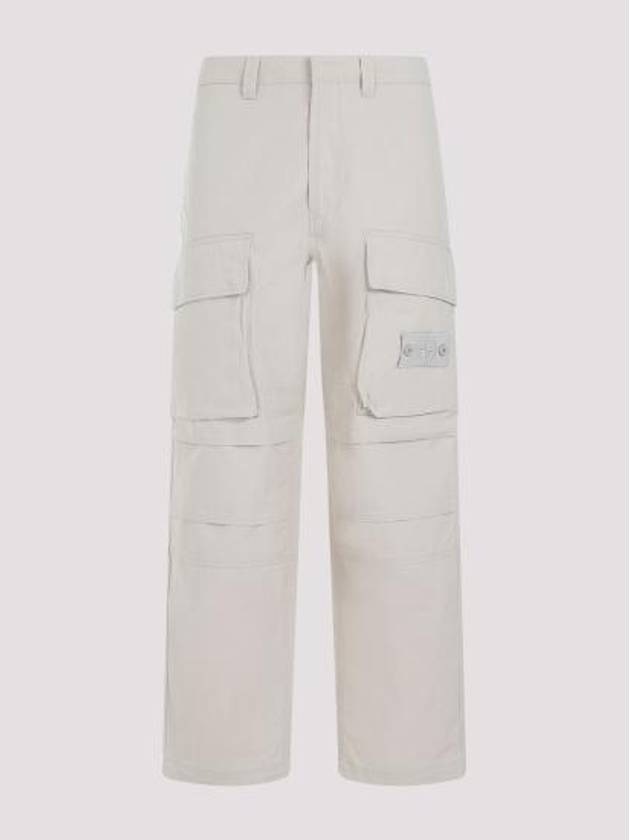 Loose Fit Cargo Cotton Canvas Straight Pants Beige - STONE ISLAND - BALAAN 1