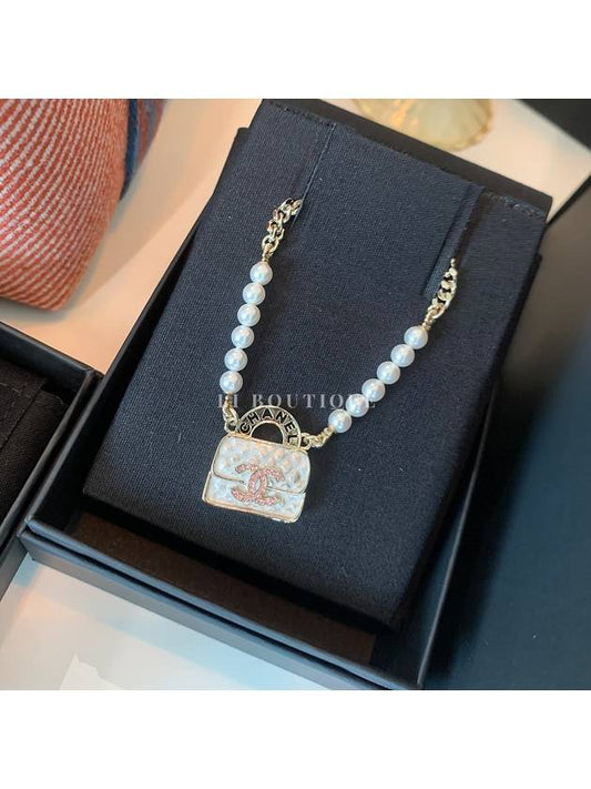 CC Handbag Logo Pearl Necklace Pendant Choker ABD331 - CHANEL - BALAAN 2