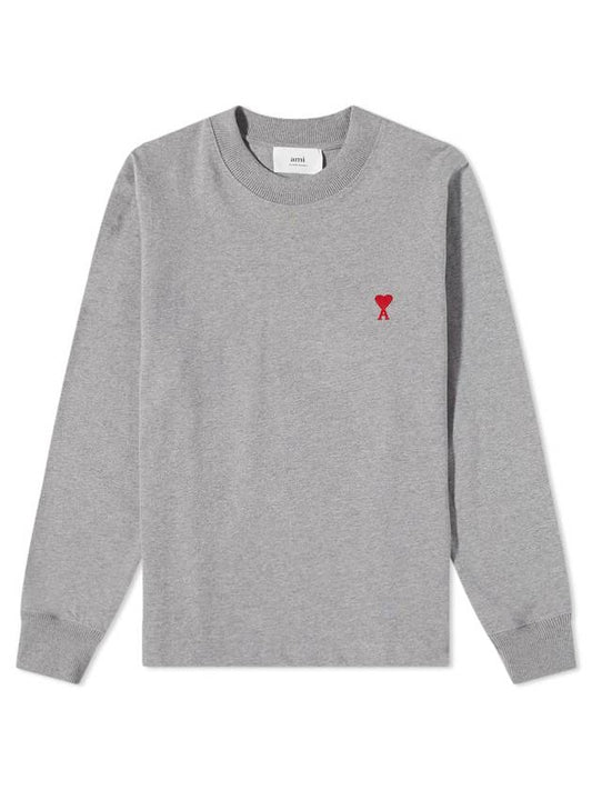 Small Heart Logo Long Sleeve T-Shirt Grey - AMI - BALAAN.